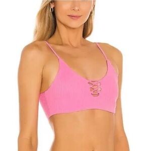 Maaji Pink Ribbed Lace-Up Bikini Top large